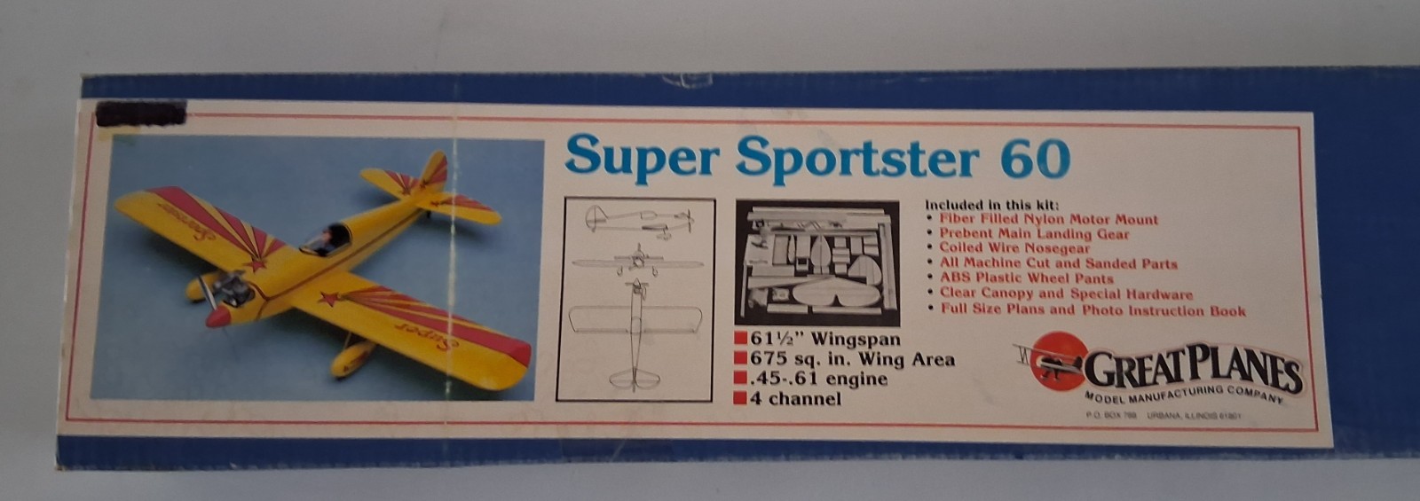 Vintage GREAT PLANES Super Sportster 60 remote control airplane kit