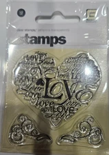 Clear stamps Basic Grey mini stamp set Heart with words LOVE swirls