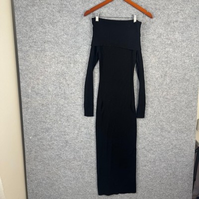 Kookai Bodycon Dress Size 1 Black Off Shoulder Ribbed Long Sleeve | eBay