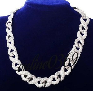 Authentic Real Moissanite Men's 20" Infinity Cuban Link Necklace White Gold Plated Silver