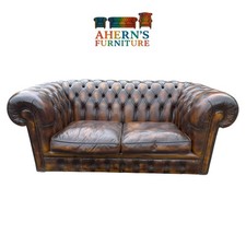 Vintage Antique Brown Leather Chesterfield sofa 2 seater (2) FREE DELIVERY