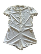 Vintage Eyelet Ruffle Nylon Romper Teddy Lingerie Lounge Romper