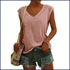 Summer Camisole Women'S V-Neck Vest Colored Cotton Solid Color T-Shirt Casual