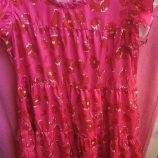 Plus size 3X pink red mini dress with tiers and ruffles and keyhole closure