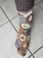 Sechseck-Wollsocken Gr. 41/42 Patchwork handgestrickt Markenwolle neu Handarbeit