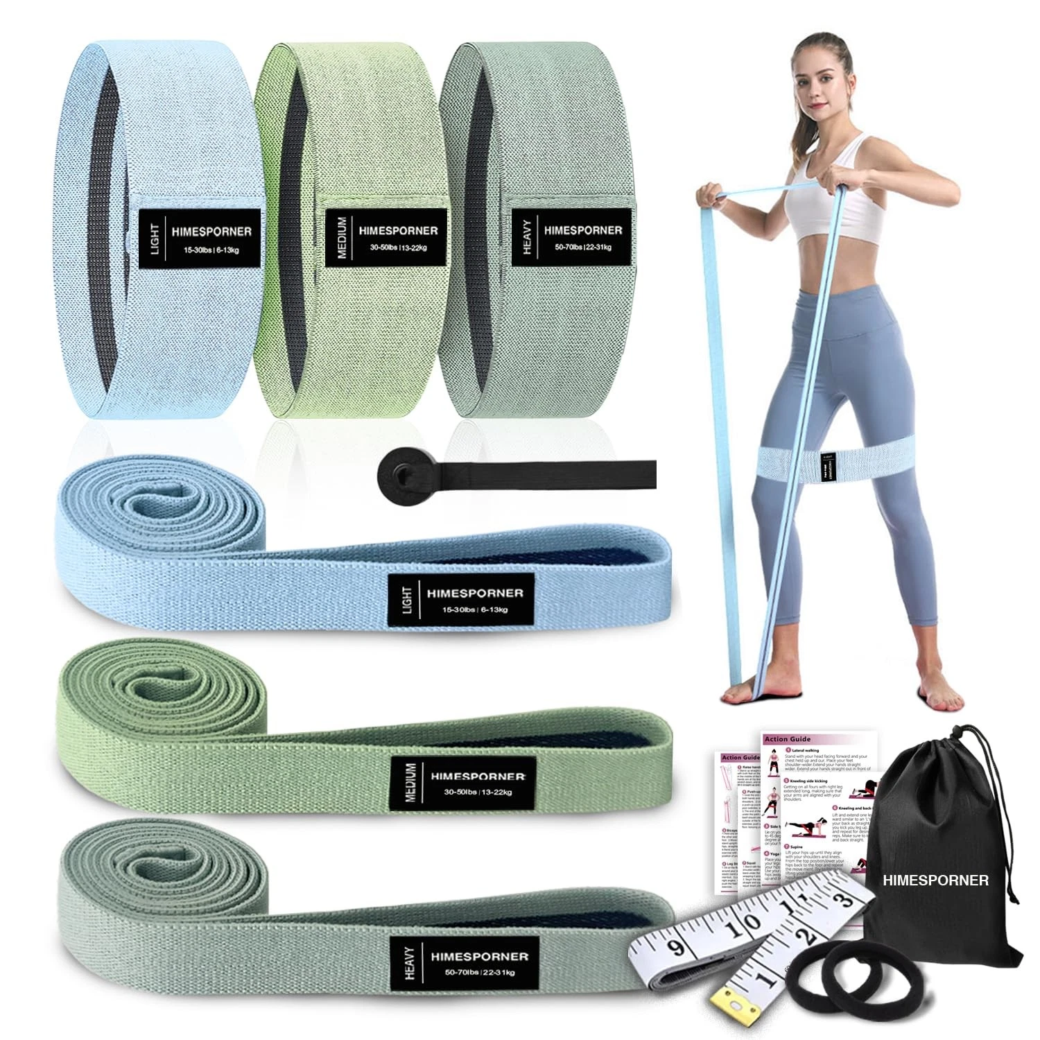 9 PCS Fabric Resistance Bands Set for Working Out, Non-Slip Exercise Booty Ba...