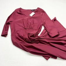 Hanna Nikole Surplice A-Line Dress Womens Size 2X Burgundy V-Neck 3/4 Sleeve