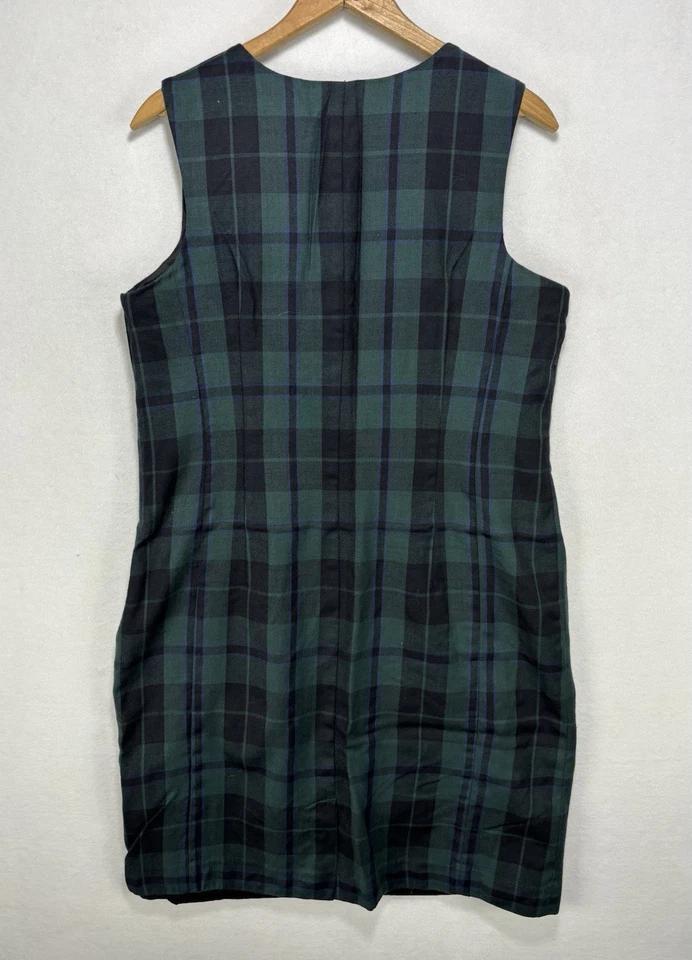 Vestido de lana LL Bean a cuadros sin mangas tartán forrado a cuadros talla 14 verde regular azul Foto 4 de 4