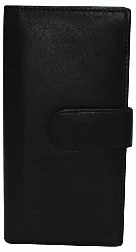 Cubierta de chequera de cuero real billeteras RFID para mujer duplicado cheque con Snap Cl Foto 2 de 2