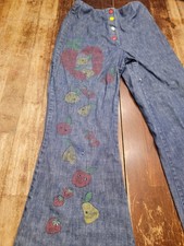 Vtg 1970  s Pants Women  s Blue Denim Anthropomorphic Stitching Bell Bottom Hippy