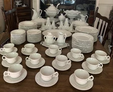 Vintage Red Cliff White Ironstone Grape pattern Service For 12 + Serving Pieces