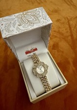 CHARTER CLUB WATCH WOMEN'S GOLD-TONE CRYSTAL FLOWER BRACELET QUARTZ 35 MM NEW