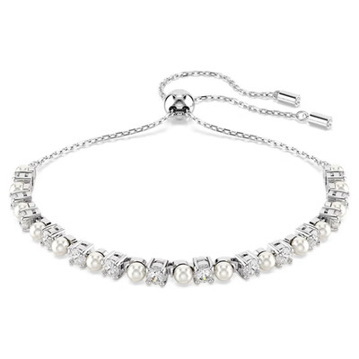 Swarovski,Bracelet Matrix Perle de cristal, Taille ronde, Blanc, Métal rhodié