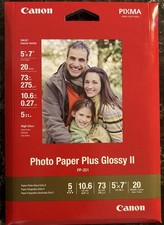 Canon Pixma Photo Paper Plus Glossy II, 20 Sheets 5x7 PP-201 5"x7" SEALED, NEW