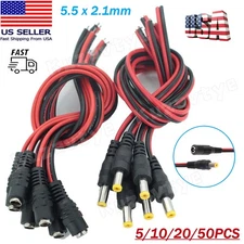 5/50Pcs DC Power Pigtail Cable Male Female Barrel Connectors Adapter 5.5 x 2.1mm