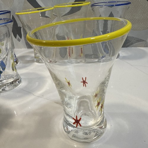 Set of 4 Hand-Blown Annieglass Tumblers Signed Studio Art Glass Daisy Or Fish - Picture 9 of 14