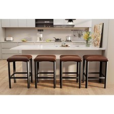 24" Bar Stools Set of 4 with Footrest, Counter Height Backless Barstools