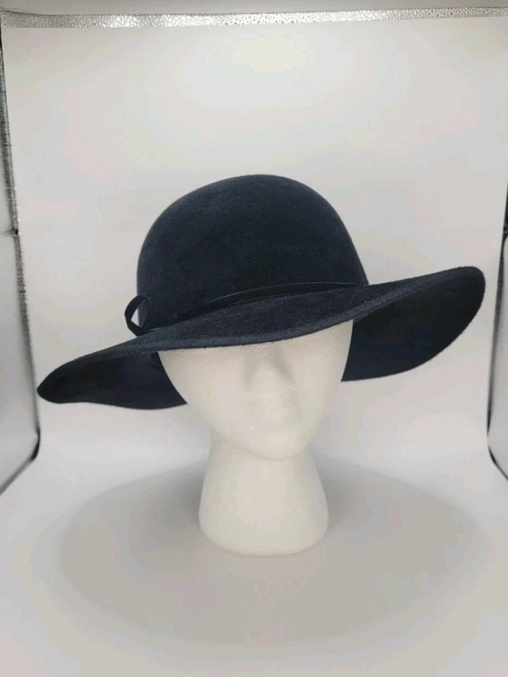 Elegante Sombrero Negro Floppy Vintage Australian Kaminski 23.5" Corona Fieltro Ala Ancha Foto 2 de 4