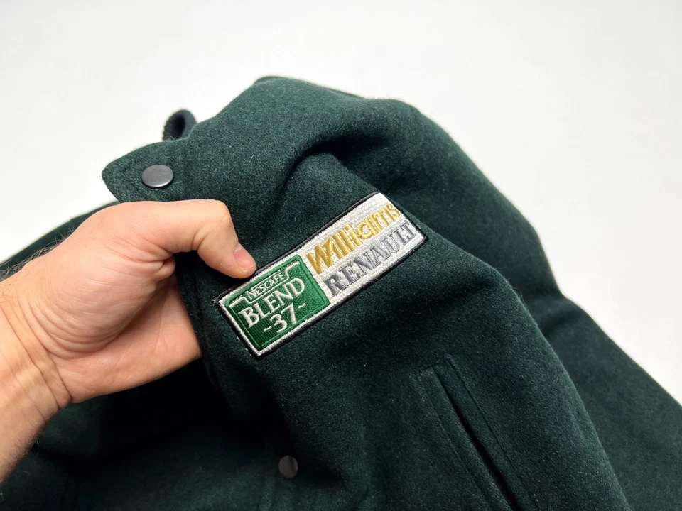 Vintage 80-90s Men's Williams Renault Nescafe Green Wool Bomber Jacket - M - Image 4 of 4