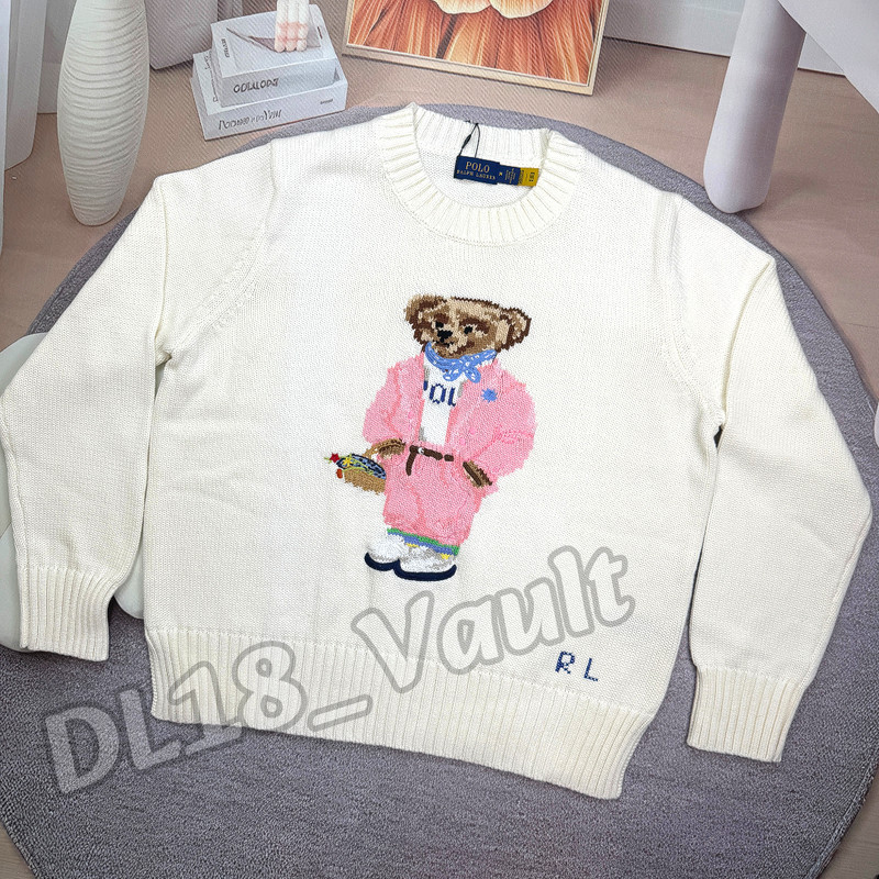 POLO RALPH LAUREN Polo Bear Cotton Sweater Women's White NWT Pink Bear L