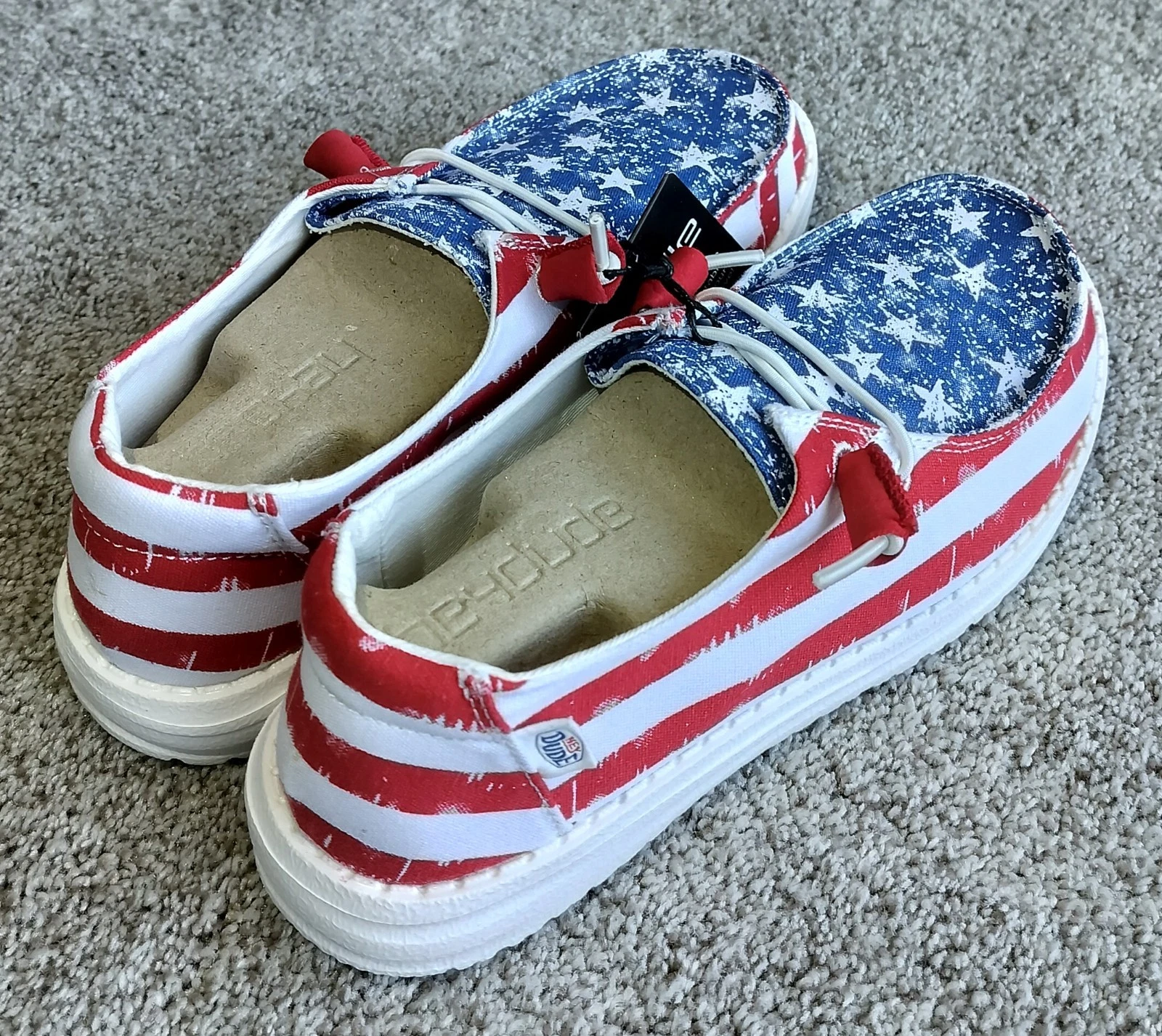 Hey Dude Women Size 7 Wendy Patriotic Star Spangled Americana Flag Slip-On Shoes