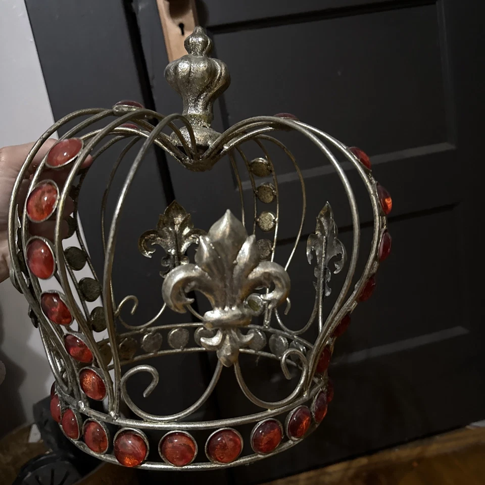 Grande coroa de ouro pesado com joias vermelhas rubi vintage exclusiva linda - Imagem 3 de 4