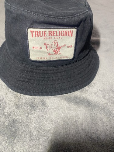 True Religion Bucket Hat Mens One Size Black Patch Summer Beach Party Casual