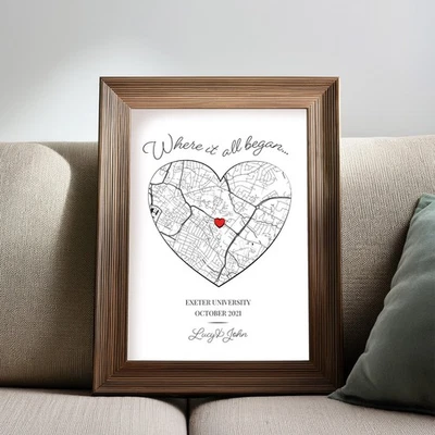 PERSONALISE AND SMILE Personalised Heart Map Print Gift Custom Wedding Location Gift Wedding Gift
