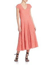 Free People OB402931 Coral Combo Priscilla Plaid Drop Waist Midi Dress - $168