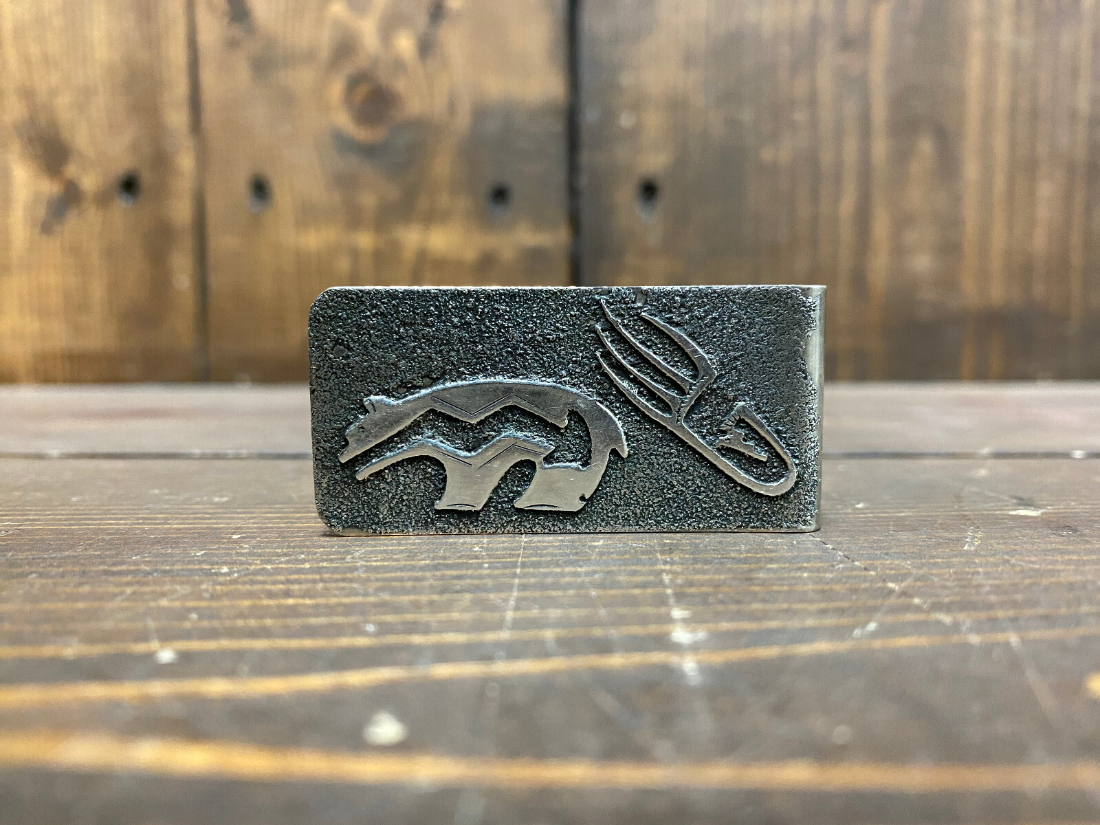 Navajo Money Clip Bear Tracks Ray B Sterling Silver 925 / Nickel Body Handmade-image