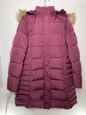 Heavy Winter Coat Parka Hooded Sz L Fur Wine Red Detachable Spire By Galaxy