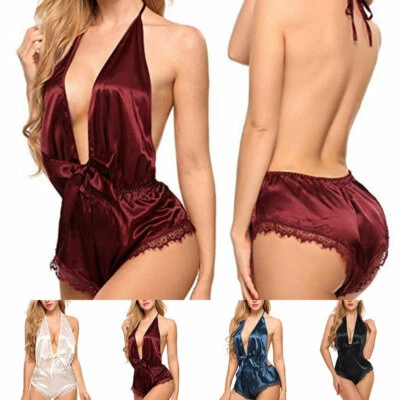 Damen Sexy Dessous Nachtwäsche Overall Glatte Nachtwäsche Jumpsuit Bodysuit ▽ - Bild 1 von 4