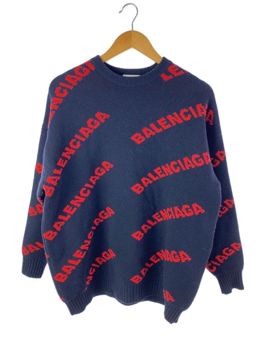 BALENCIAGA KNIT SWEATER (THICK XS WOOL Navy TOTAL PATTERN