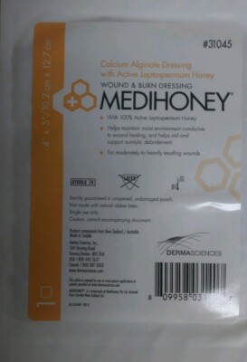 LOT OF 8~Medihoney~4''×5''~ Calcium Alginate Dressings w/100% Active Leptospermum 