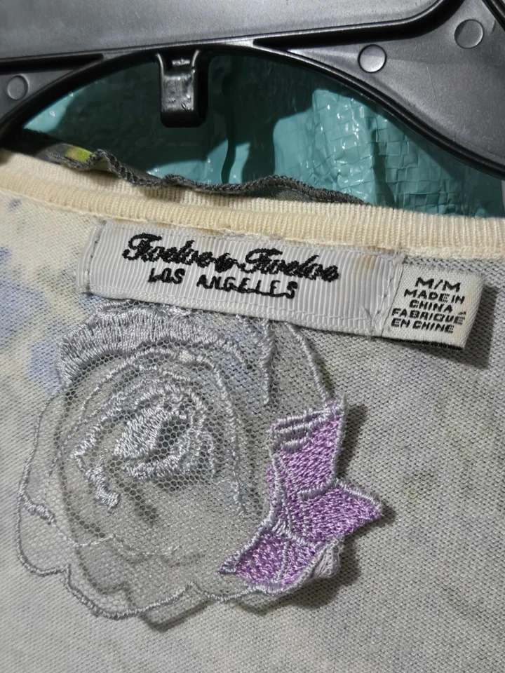 Twelve by Twelve Floral 3/4 Sleeve Full Zip Cardigan Sweater Size Medium Ruffled - Image 4 of 4