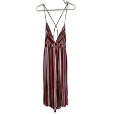 Lulus Boho Red Striped Dress backless midi dress sleeveless lined Size M