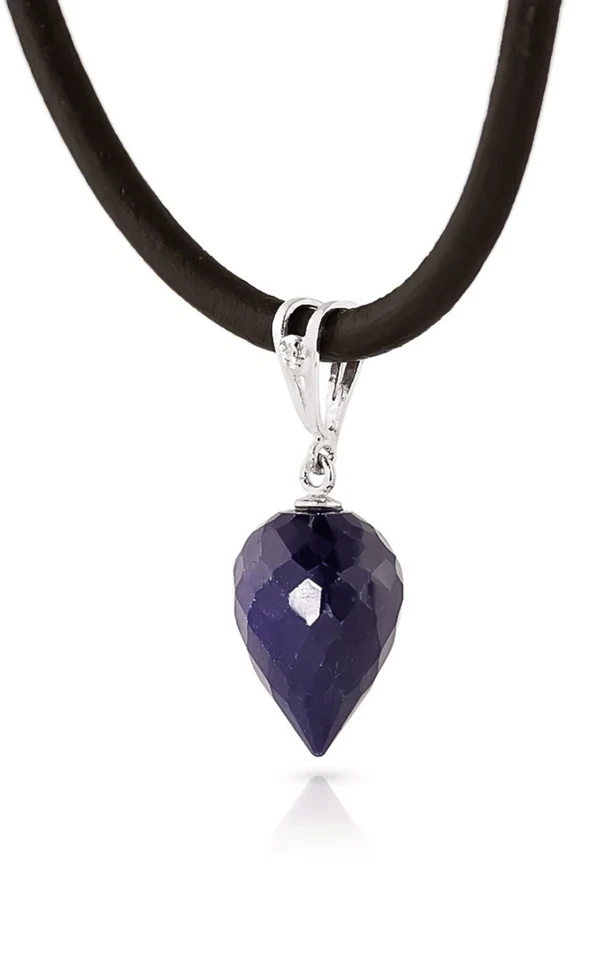 14K. COLLAR ORO MACIZO Y CUERO CON DIAMANTE Y ZAFIRO BRIOLETTE GOTA Foto 4 de 4