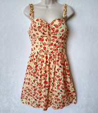 AUW Summer Mini Dress XL Women's Floral Yellow Smocked Sleeveless Boho Flared