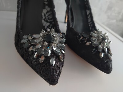 Dolce & Gabbana Black Lace Crystal Embellished Heels Pumps Shoes