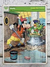 Vintage Walt Disney's Goofy Pirate Ship Whitman Frame-Tray Puzzle - Made In USA