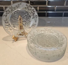 Antique Estate 8 Piece Indiana Glass Rosanna Textured Dogwood Luncheon Plates