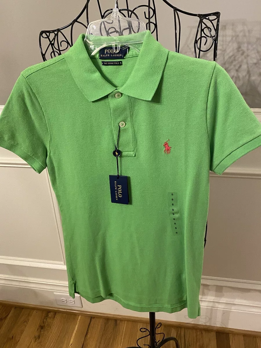 NWT POLO Ralph Lauren Women’s SZ S Green S/S Pony Logo Skinny Polo Shirt
