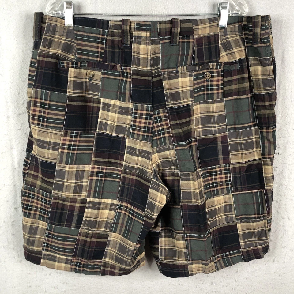 Pantalones Cortos Madras a Cuadros Patchwork Para Hombres 38 Azul Tostado Marrón Ivy League Preppy Foto 2 de 4