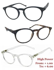 Small Round Matte Frame Reading Glasses John Lenon High Power From+1.00 to +6.00