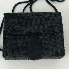 ALFRED SUNG Womens Crossbody Bag - Jet Black Glass Beaded Glamorous Witchycore