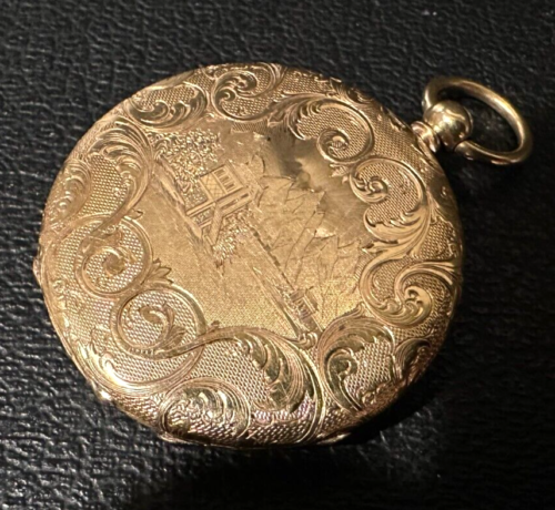 Montre de poche suisse en or massif 18 carats clé vent 35 m milieu années 1800 - Photo 1/8