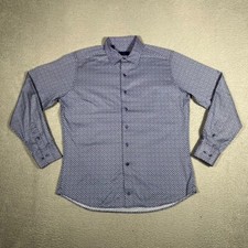 David Donahue Shirt Mens 16.5 Large Purple Paisley All Over Fusion Button Up