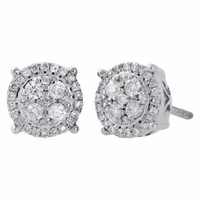 10K WeißGold Diamant Kreis Nieten Klein 8.15Mm Halo Cluster-Ohrringe 0.50 Karat