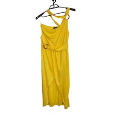Eloquii Womens Linen Blend One Shoulder Maxi Dress Sz 16 Yellow Resortwear