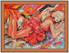 Duaiv Original Painting Oil On Canvas Portrait Marilyn Monroe Framed Signed Art